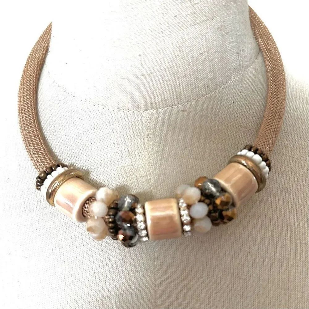 Beaded mesh collar necklace